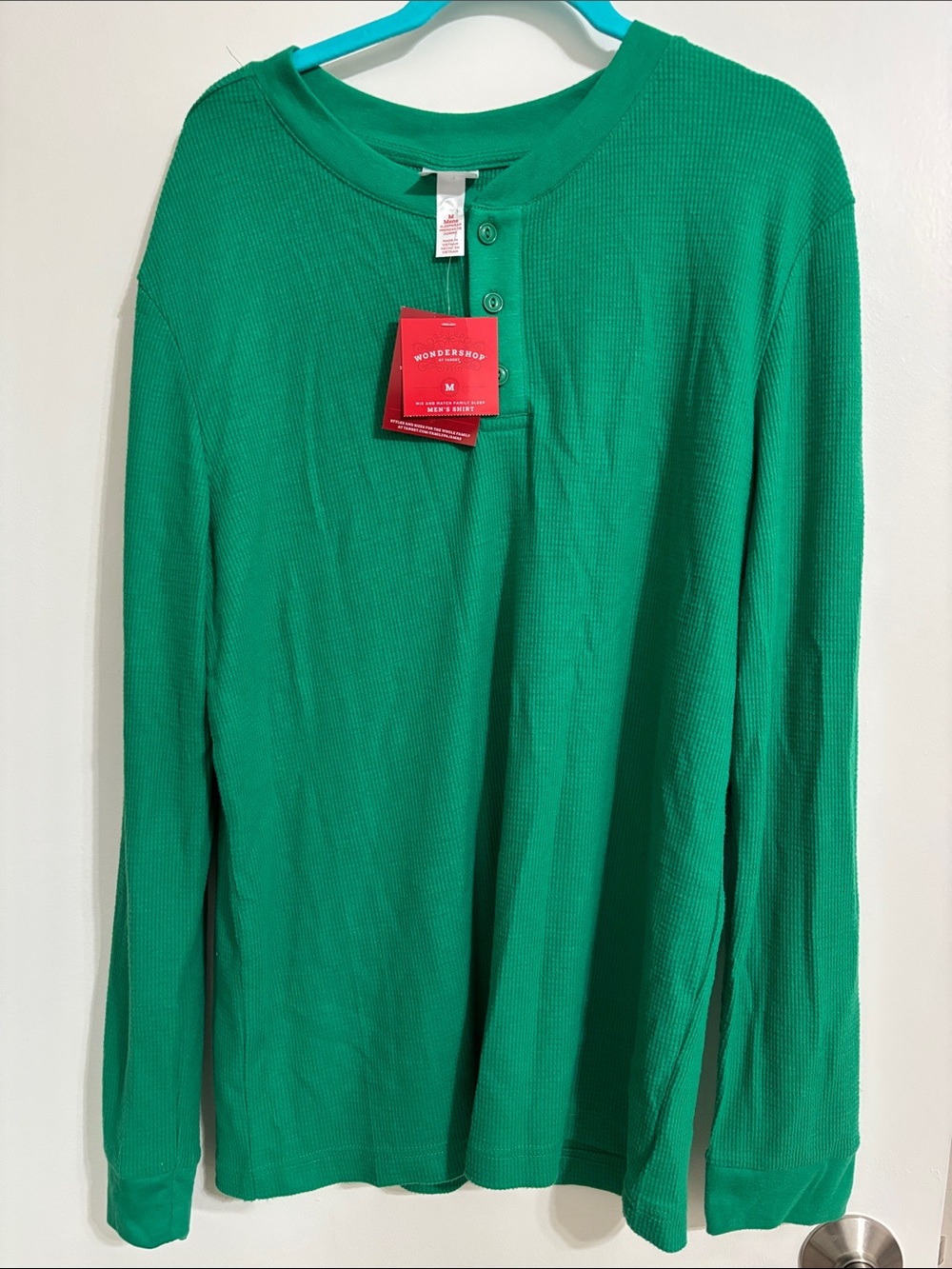 NWT Wondershop Men's Bright Green Long-Sleeve Henley Shirt